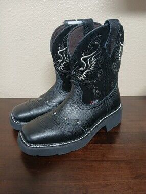 JUSTIN BOOTS Women's Gypsy Mandra Black Square Toe Western Boots SIZE 8B